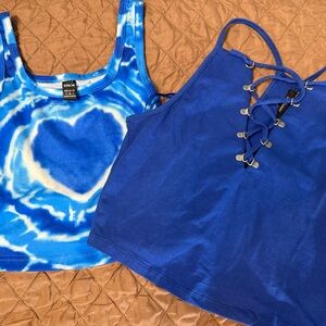 SHEIN Blue Tie-Dye Tank & Royal Blue Lace-Up Crop Top Set